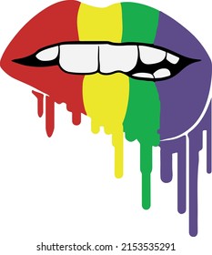 Rainbow half open lips, sexy lips. LGBT love symbol. Vintage engraving stylized drawing. Vector illustration.