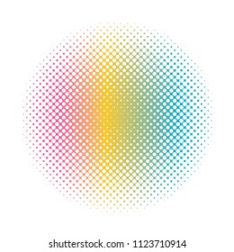 Rainbow Halftone Circle Made of Dots, Vector Graphic. White Background. Simple Abstract Design.