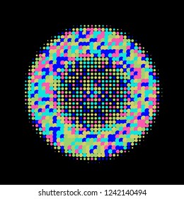 Rainbow halftone circles, dots pattern, vector, grunge. Comic texture background. Monochrome half-tone. Circle halftone Dots, colorful geometric gradient for pop art designs.