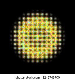 Rainbow halftone circles, dots pattern, vector, grunge. Comic texture background. Monochrome half-tone. Circle halftone Dots, colorful geometric gradient for pop art designs.