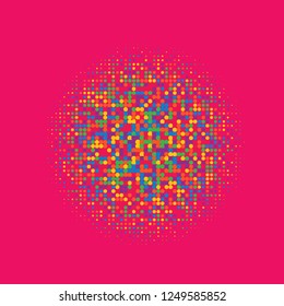 Rainbow halftone circles, dots pattern, vector, grunge. Comic texture background. Monochrome half-tone. Circle halftone Dots, colorful geometric gradient for pop art designs.