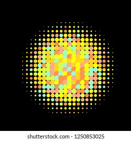 Rainbow halftone circles, dots pattern, vector, grunge. Comic texture background. Monochrome half-tone. Circle halftone Dots, colorful geometric gradient for pop art designs.