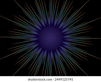 Regenbogen-Halo-Strahlen isoliert auf dunklem Hintergrund. Holografische Linsenflare-Reflexion. Vektorgrafik realistische Darstellung