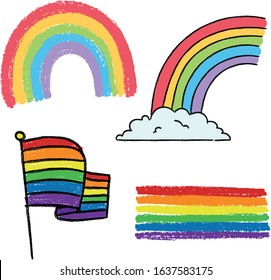 Rainbow Hand Drawn Crayon Illustration Vector Set