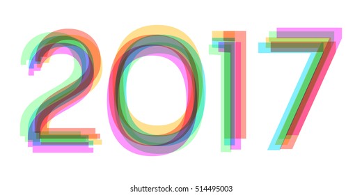 Rainbow hand drawn happy new year 2017 calendar cover, typographic font. Vector illustration
