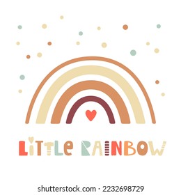 Rainbow with hand drawn inscription. Little rainbow. Vector