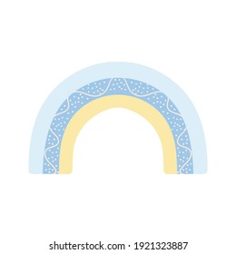 Rainbow in hand drawn style isolated on white background for kids. Cute illustration in for posters, prints, cards, textiles, apparel. Vector