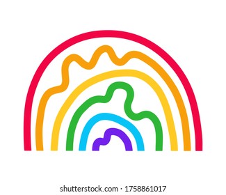 Rainbow hand drawn vector illustration in cartoon doodle style vibrant colors irregular symbol