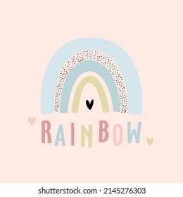 Rainbow. Hand drawn vector. Postcard design. Print for clothes, printing on fabric, gift wrapping, wallpaper. Cute design. Case print. Kids poster.