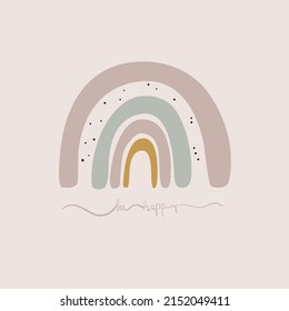 Rainbow. Hand drawn vector. Postcard design. Love. Print for clothes, printing on fabric, gift wrapping, wallpaper. Cute design. Case print. Poster. Lettering bee happy by hand.
