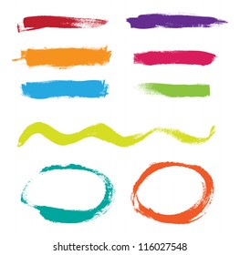 Rainbow hand painted vector abstract brush strokes  and circles collection