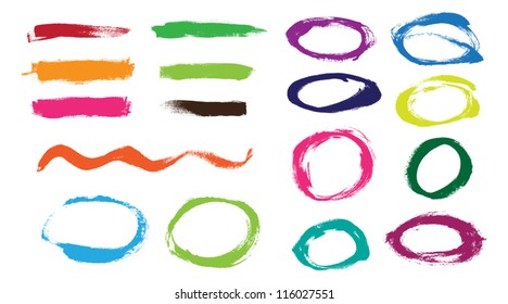 Rainbow hand painted vector abstract brush strokes  and circles collection