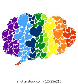 rainbow hand-drawn heart-shaped bubble thought for valentine