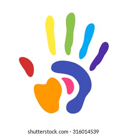 rainbow handprint. rainbow colors of a human hand and fingers