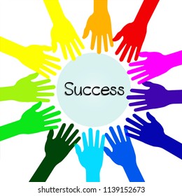 rainbow hands in a circle, Looking for success, Vector illustration