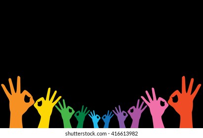 rainbow hands okay sign and black background vector 