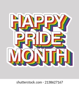 Rainbow Happy Pride Month Sticker in CMYK Color Profile. Pride Month Celebrated in June.  Lesbian Gay Bisexual Transgender Queer Plus. LGBT Pride Colors.