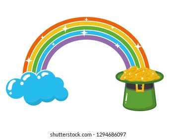 rainbow hat with coins happy st patricks day vector illustration