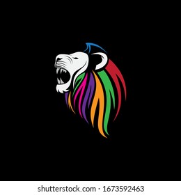 Rainbow Head Lion Vector Logo 