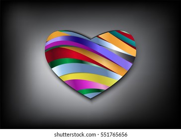 Rainbow heart abstract dark background.