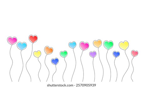 Rainbow Heart Balloons Floating, Love Design, White Background