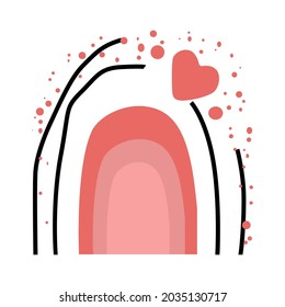 Rainbow with a heart. Boho, abstract minimalism. Wall decor. Design elements for book cover, page template, print, card, brochure, magazine, poster. Vector