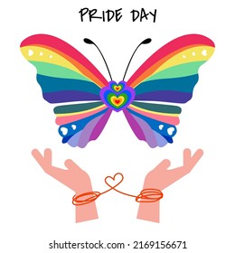 Rainbow heart with butterfly wings vector. Pride month concept design