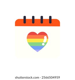 Rainbow heart calendar icon. Lgbt, diversity, pride month concepts. Flat decorative vector design isolated illustration.