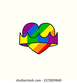 Rainbow heart with a crown vector