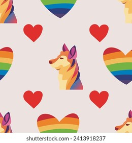 Rainbow heart. Dog seamless pattern vector and heart. Gay pride background