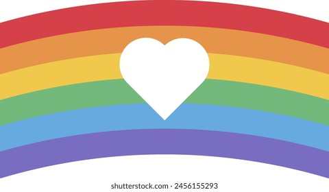 Arco de la bandera del corazón del arco iris en colores rayados del arco iris. Icono de fiesta LGBT para diseño de tarjeta o invitación. Símbolo de Vector multicolor aislado sobre fondo blanco
