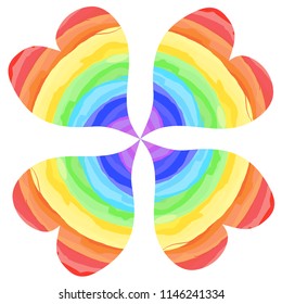 Rainbow heart - flower, isolated on white background. Hand drawing. Greeting card. Vector illustration