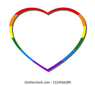 Rainbow heart frame, colors of LGBT pride flag, symbol of lesbian, gay, bisexual, transgender, and queer/questioning (LGBTQ). Vector illustration, EPS 10, isolated on white (transparent) background.