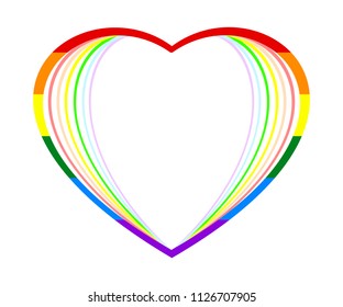 Rainbow heart frame, the colors of LGBT pride flag, symbol of lesbian, gay, bisexual, transgender, and queer/questioning (LGBTQ). Vector illustration, EPS10, isolated on white (transparent) background