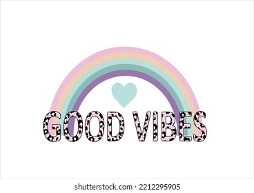 rainbow heart good vibes vector design