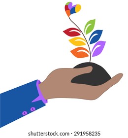 Rainbow Heart with hand and tree, isolate on white with - Homosexual, gay and love concept