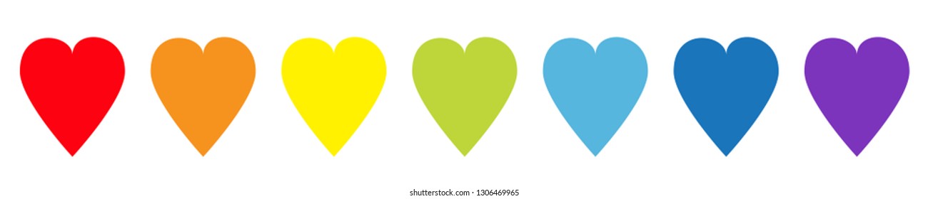 Rainbow heart icon set line. Pattern. Lgbt sign symbol. Gay flag color. Love Happy Valentines Day. Flat design. White background. Isolated. Vector illustration