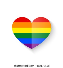 Rainbow Heart icon with shadow isolated on white background. Lgbt community sign.