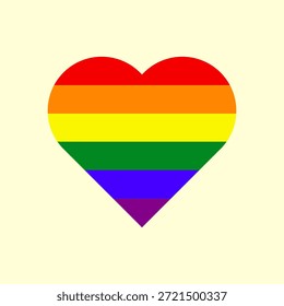 Ilustração do coração do arco-íris com cores da bandeira do orgulho, design plano limpo simbolizando amor, igualdade, diversidade e inclusão. Perfeito para temas LGBTQ, campanhas de orgulho