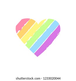 Rainbow heart isolated on white background. Design element for greeting, love you card, St Valentine's day, rainbow party, lgbt concept, hippie.