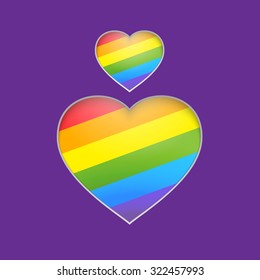 Rainbow heart. Heart isolated over purple background. A symbol of celebrate a Spirit Day on October 15th. Vector illustration.
