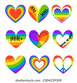 Rainbow heart, LGBTQ+ symbol, icons set.