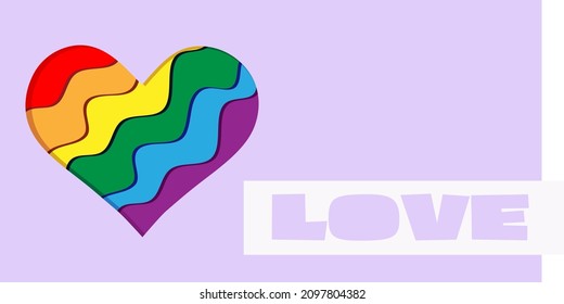 Rainbow heart LGBTQ+ symbol  Paper cut Holiday card template Copy space Design element. Vector illustration