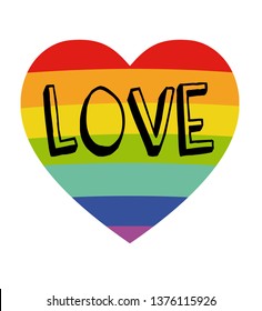  Rainbow heart with  Life gets better together - on white background hand drawn poster . LGBT concept. Gay pride symbol. LGBT community symbol. Design element for greeting cards or etc.Lettering for