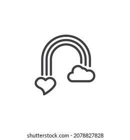 Rainbow Heart Line Icon. Linear Style Sign For Mobile Concept And Web Design. Cloud With Heart And Rainbow Outline Vector Icon. Symbol, Logo Illustration. Vector Graphics