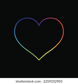 Rainbow heart line on a black background. love vector illustration, icon, symbol. Rainbow love silhouette