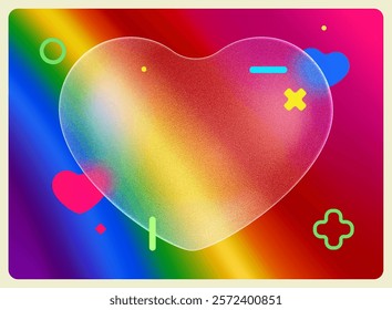 Rainbow heart. Love Wins. Pride day. Colorful  glass morphism abstract texture background.