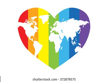 Rainbow heart with a map of the world - world day