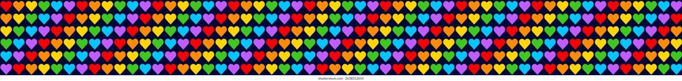 Rainbow Heart Mosaic, diagonal border,seamless vector pattern