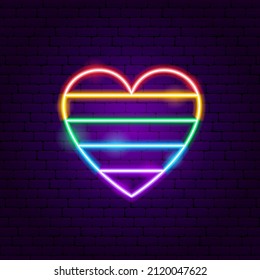 Rainbow Heart Neon Sign. Vector Illustration of LGBT Promotion.